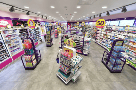 Gratis health and beauty retail store with well-stocked shelves showcasing optimized inventory in high-demand categories.