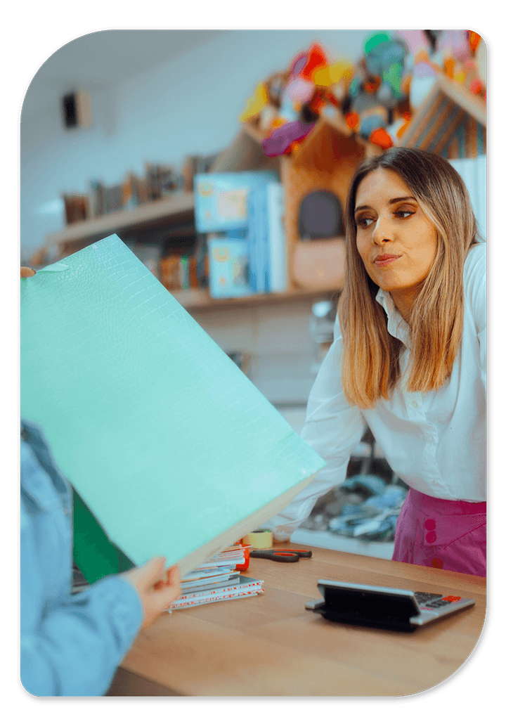 woman evaluating returns in retail and needs
