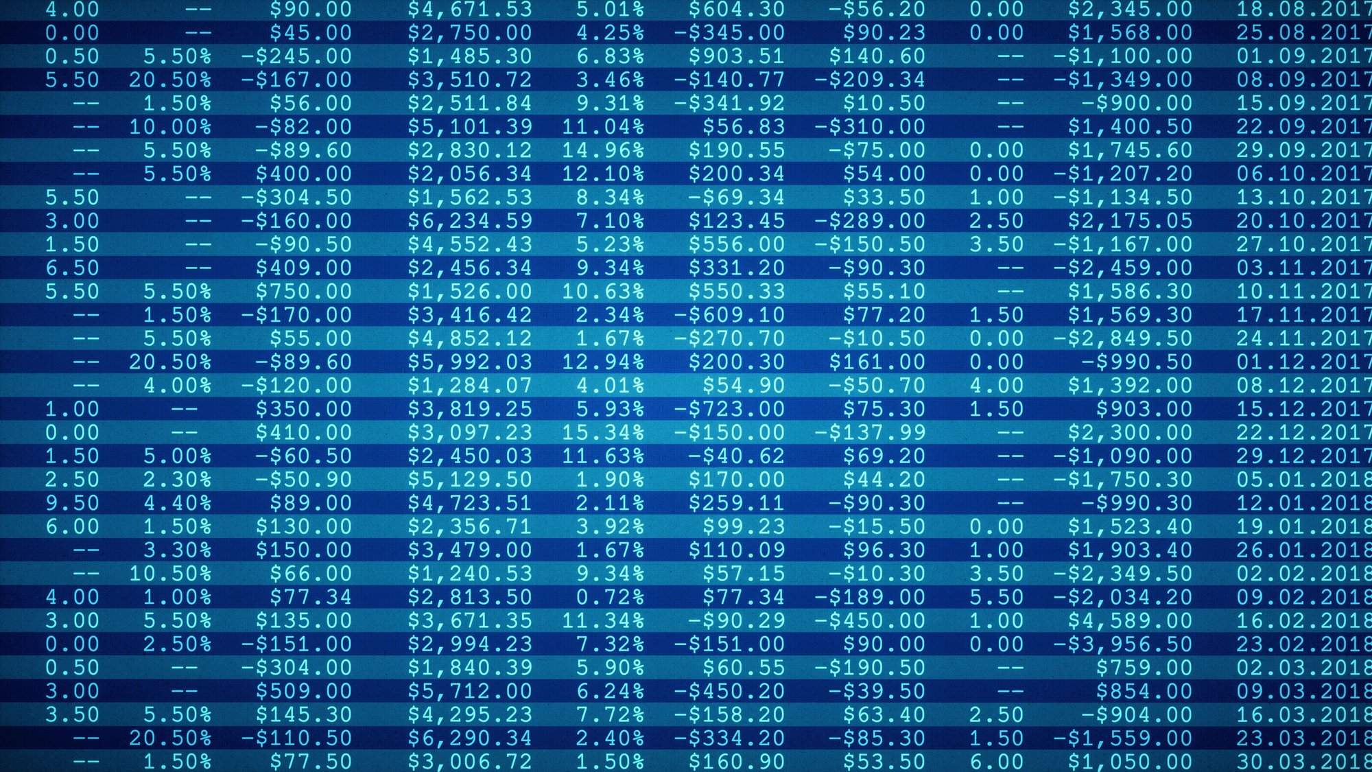 Rows of data on screen