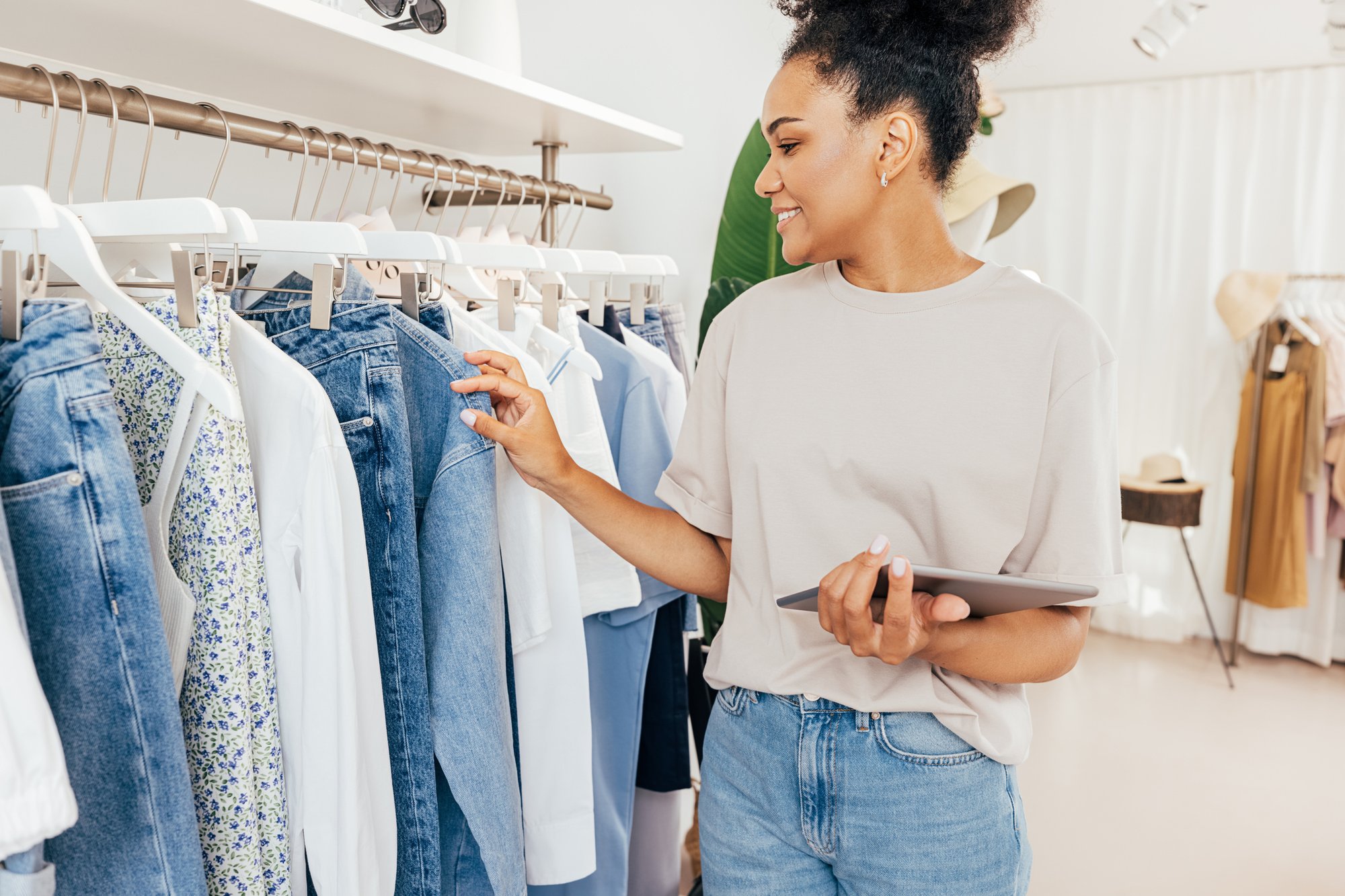 Shop owner checking inventory