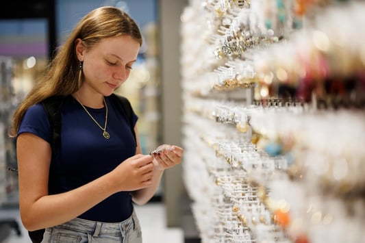 Shopping for earrings in a high-end jewelry store.
