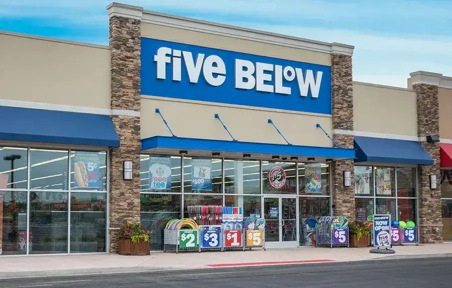 Exterior of a Five Below store, representing the retailer’s use of invent.ai’s AI-powered platform to optimize inventory, forecasting, and replenishment operations.