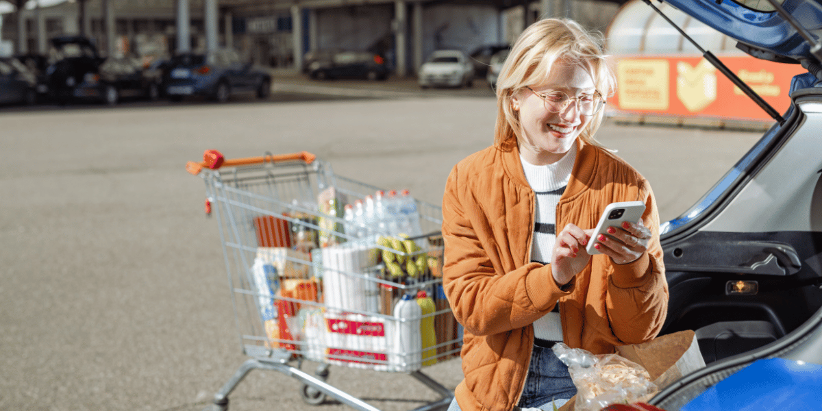 woman considering omnichannel grocery shopping options