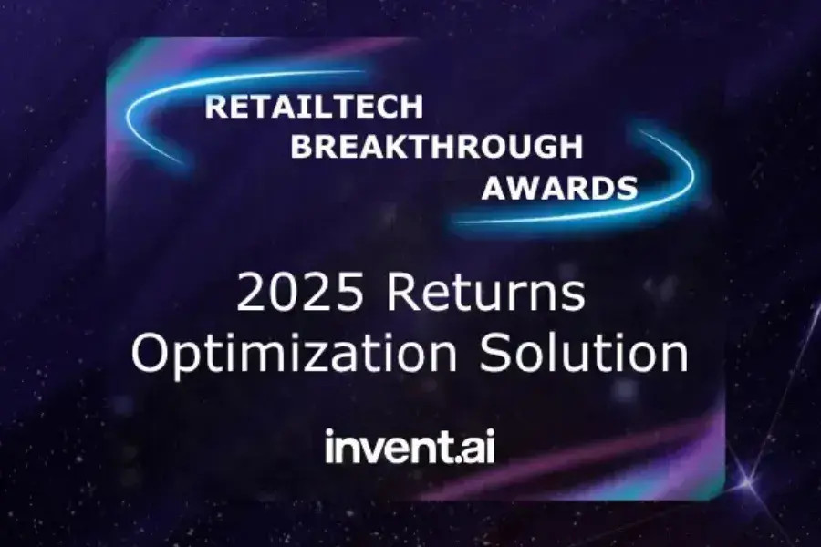 Invent.ai named 2025 Returns Optimization Solution winner at the RetailTech Breakthrough Awards, recognizing innovation in retail returns and inventory technology.