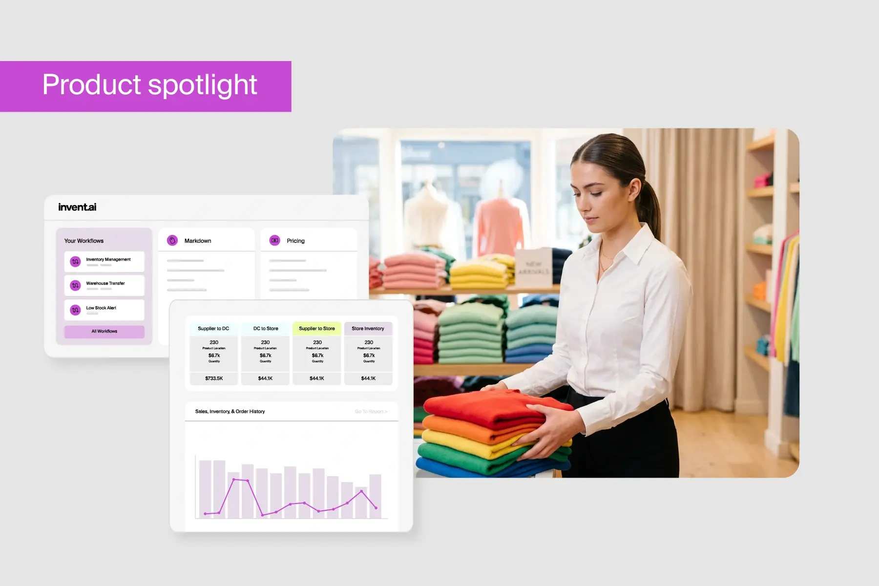 Retail professional making real-time assortment decisions with invent.ai using AI-driven demand, inventory and supply signals to improve accuracy and retail performance.